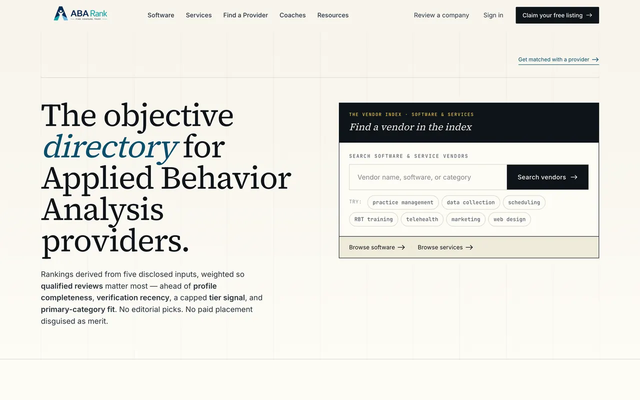 Landing page of ABA Rank