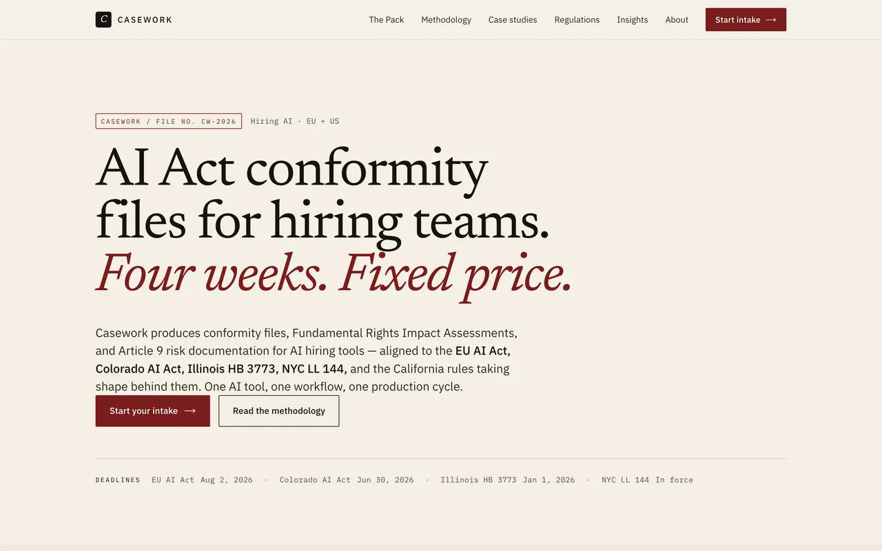 Landing page of Casework