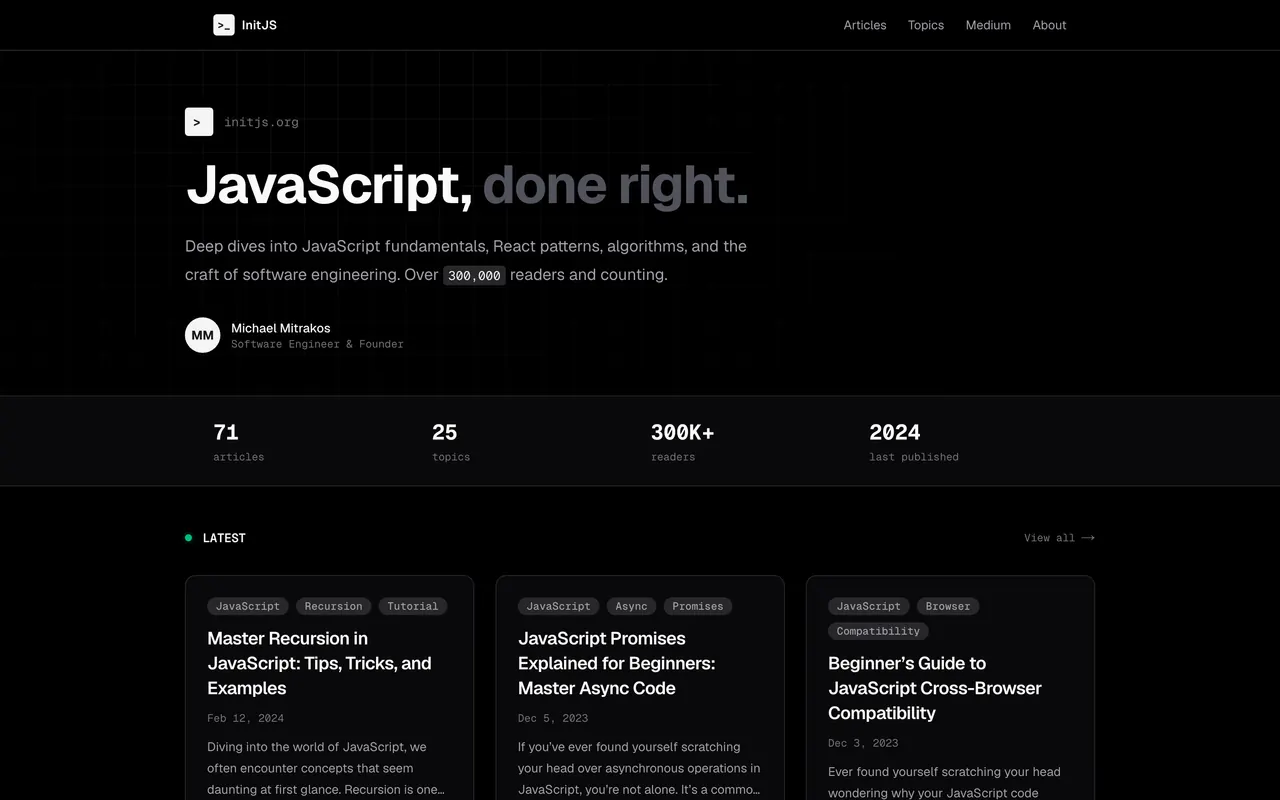 Landing page of InitJS