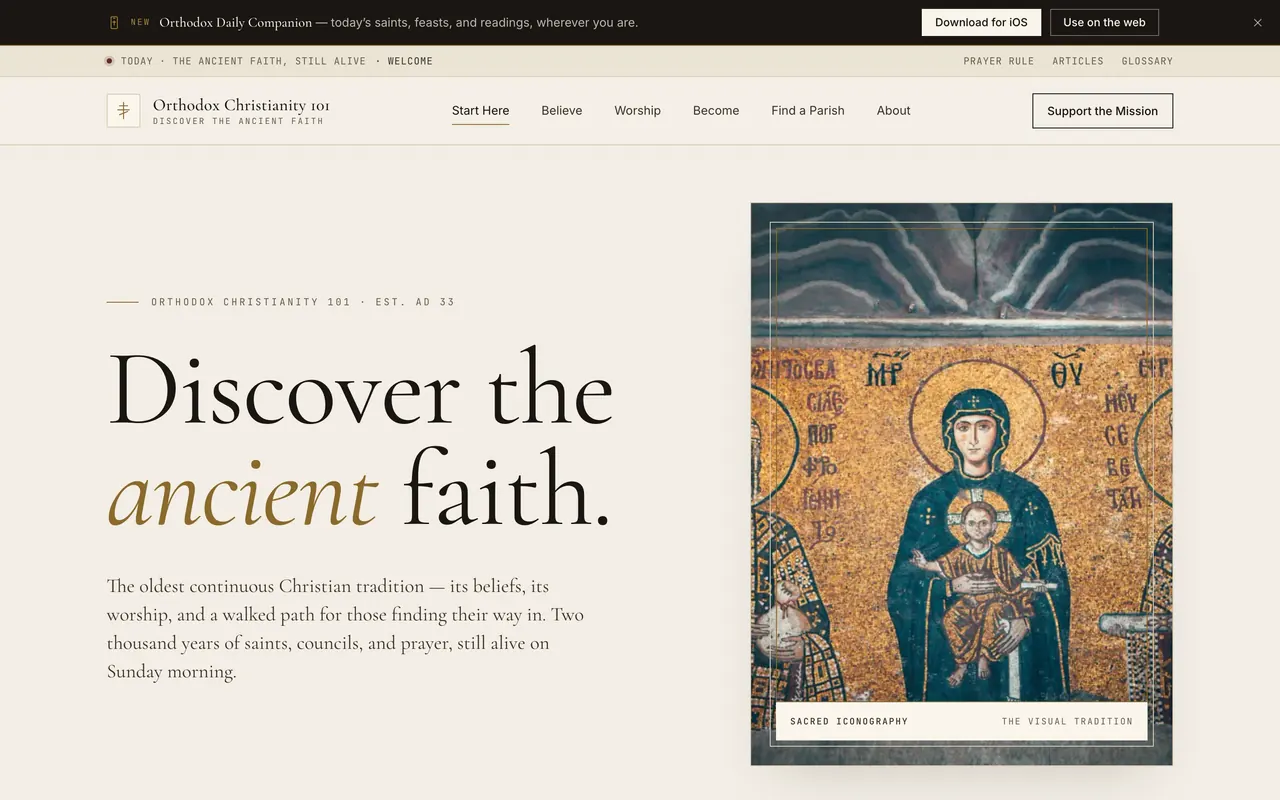 Landing page of Orthodox Christianity 101